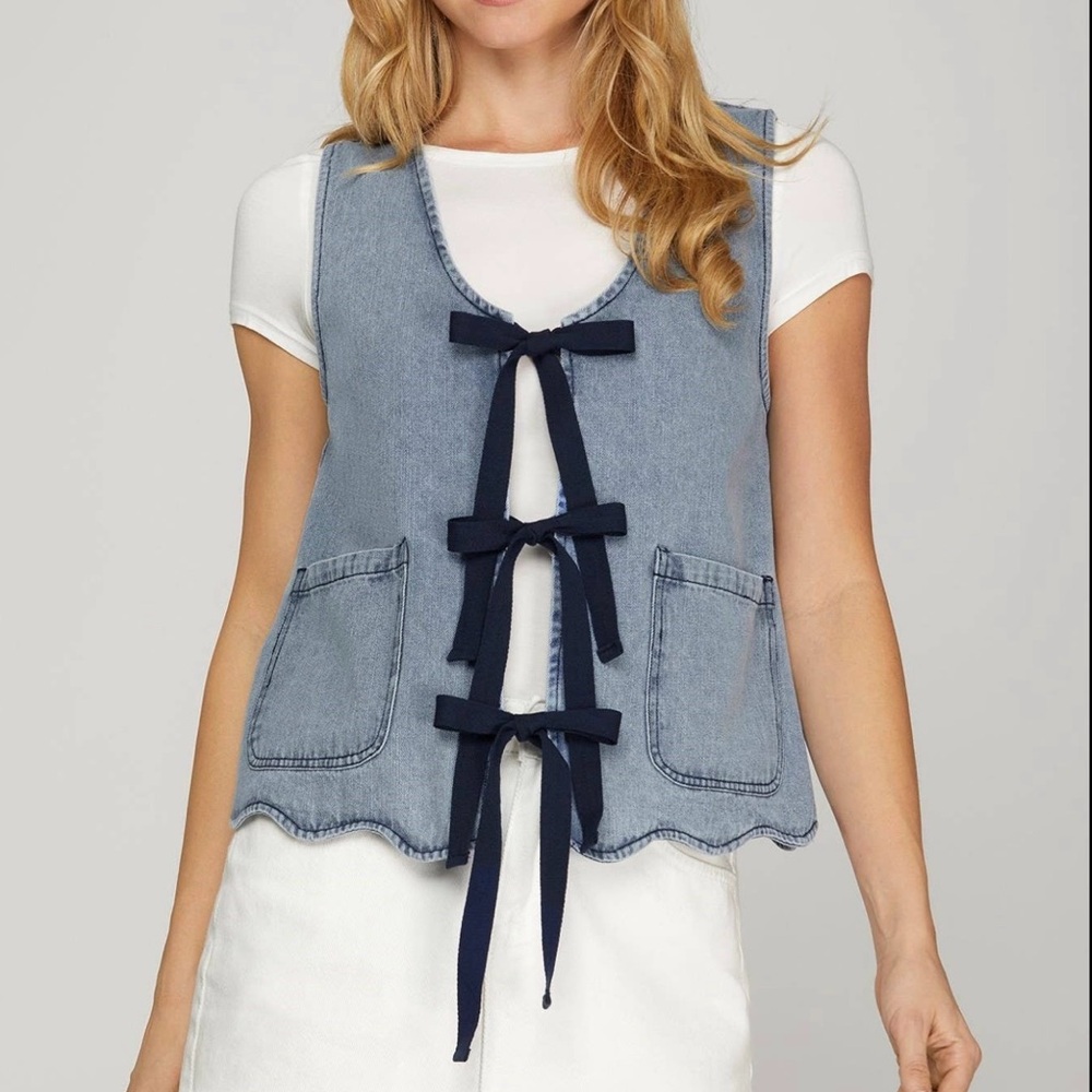 Blue Denim Vest with Navy Bow Ties